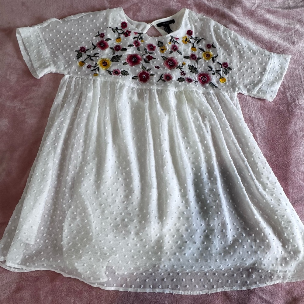 Forever 21 White Floral Embroidered Mini Dress Fall Boho - Picture 3 of 6